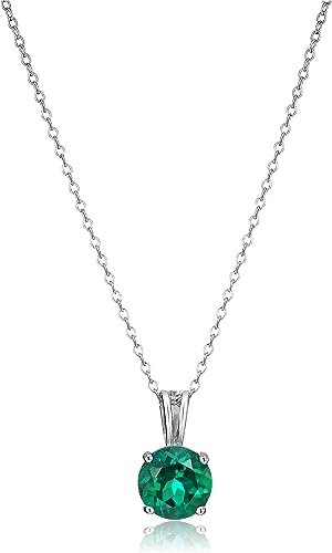 Sterling Silver Round Cut Birthstone Pendant Necklace 18″