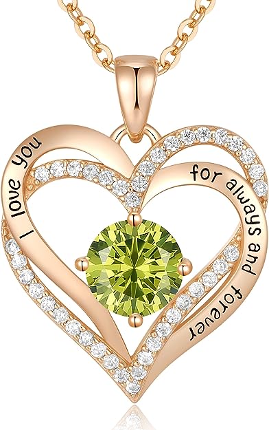 Love Heart Pendant Necklaces for Women 925 Sterling Silver with Birthstone Zirconia, Anniversary Birthday Gifts for Wife, Jewelry Gift for Women Mom Girlfriend Girls Her